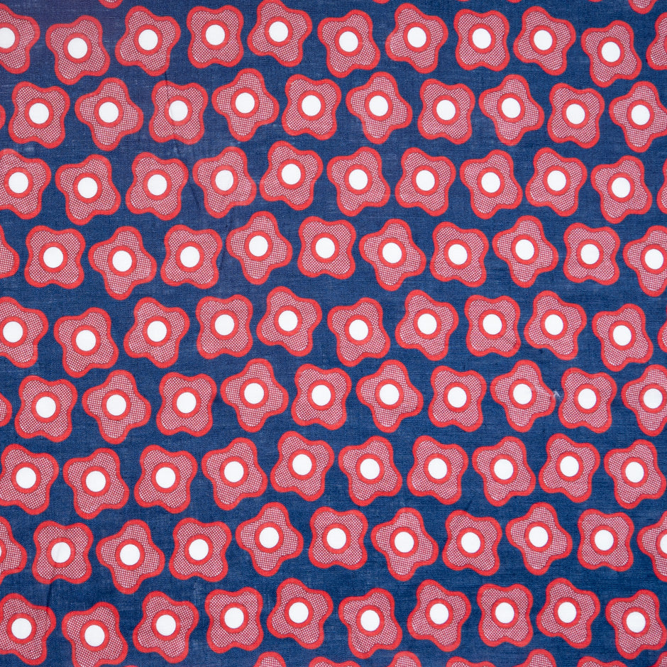 Red Floral Printed Blue Linen