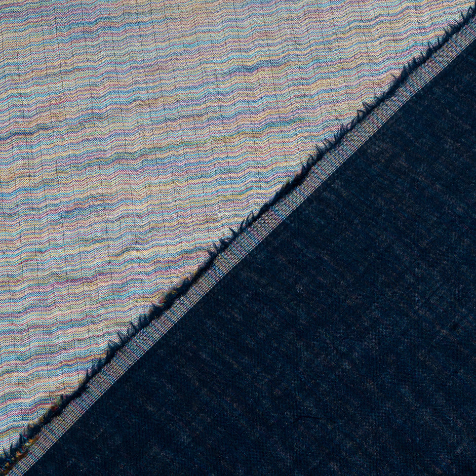 Blue & Multi Double Faced Linen Shirting