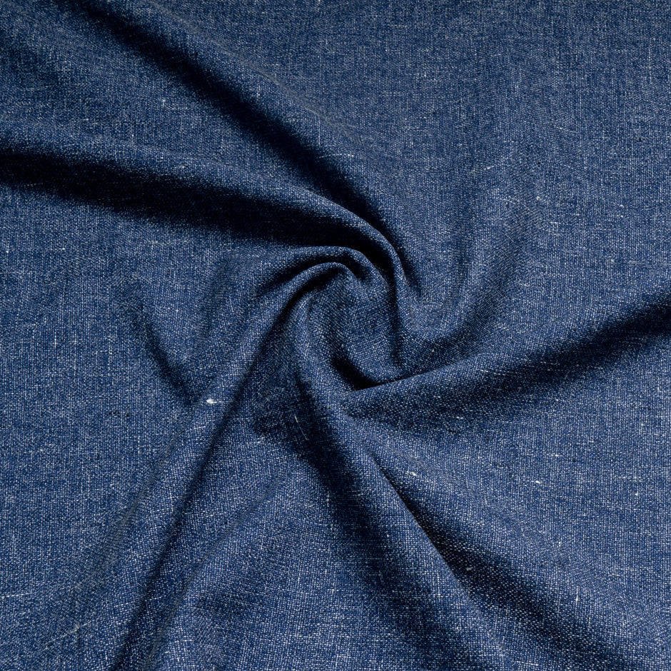 Plain Dark Blue Linen & Cotton Blend