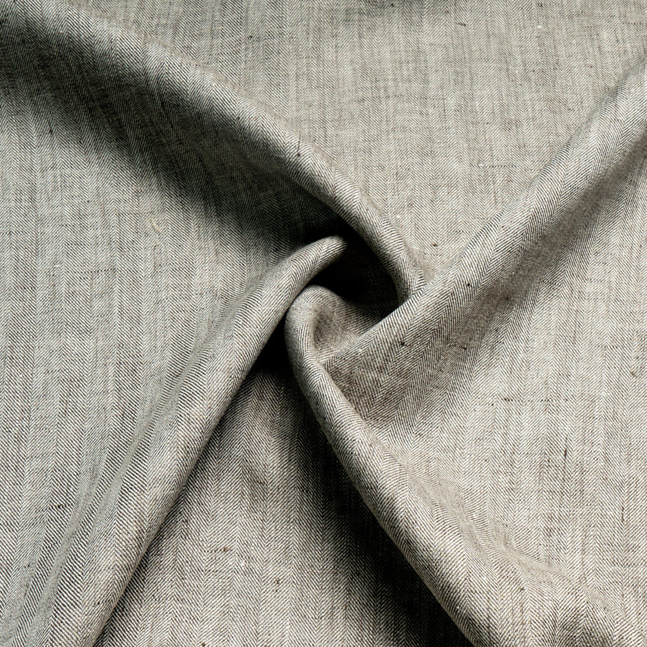 Beige Herringbone Pure Linen