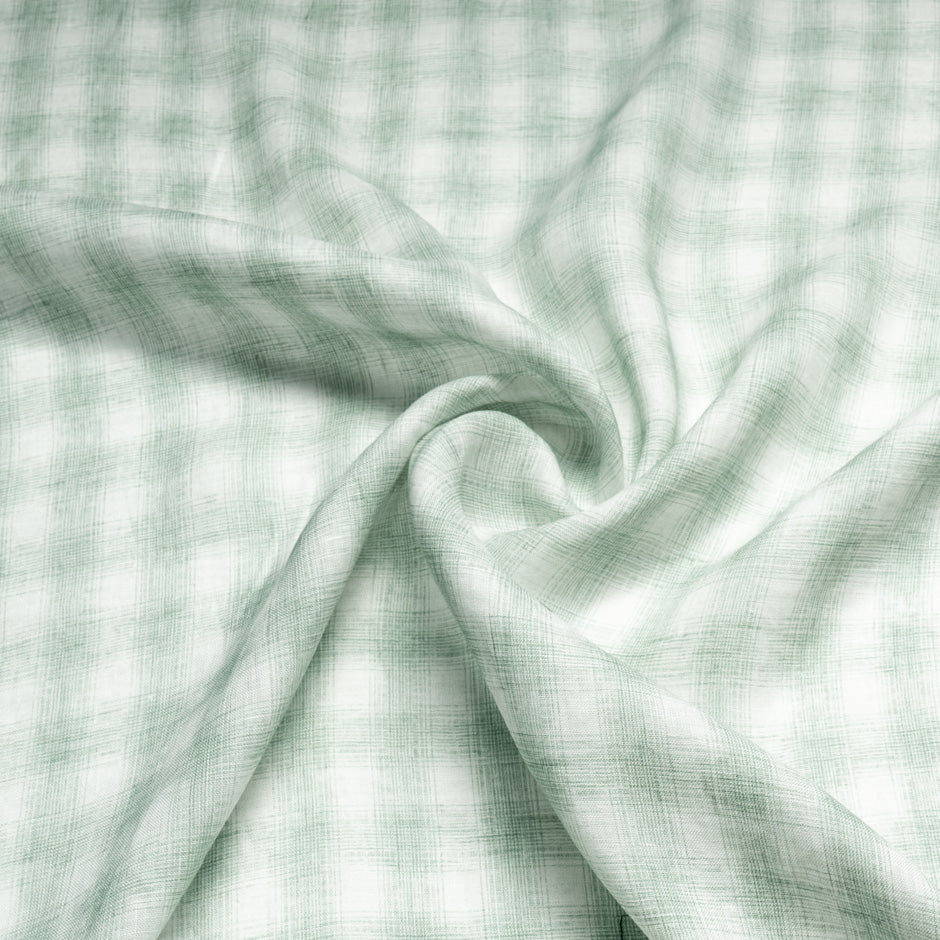 Mint Green Checkered Pure Linen Shirting