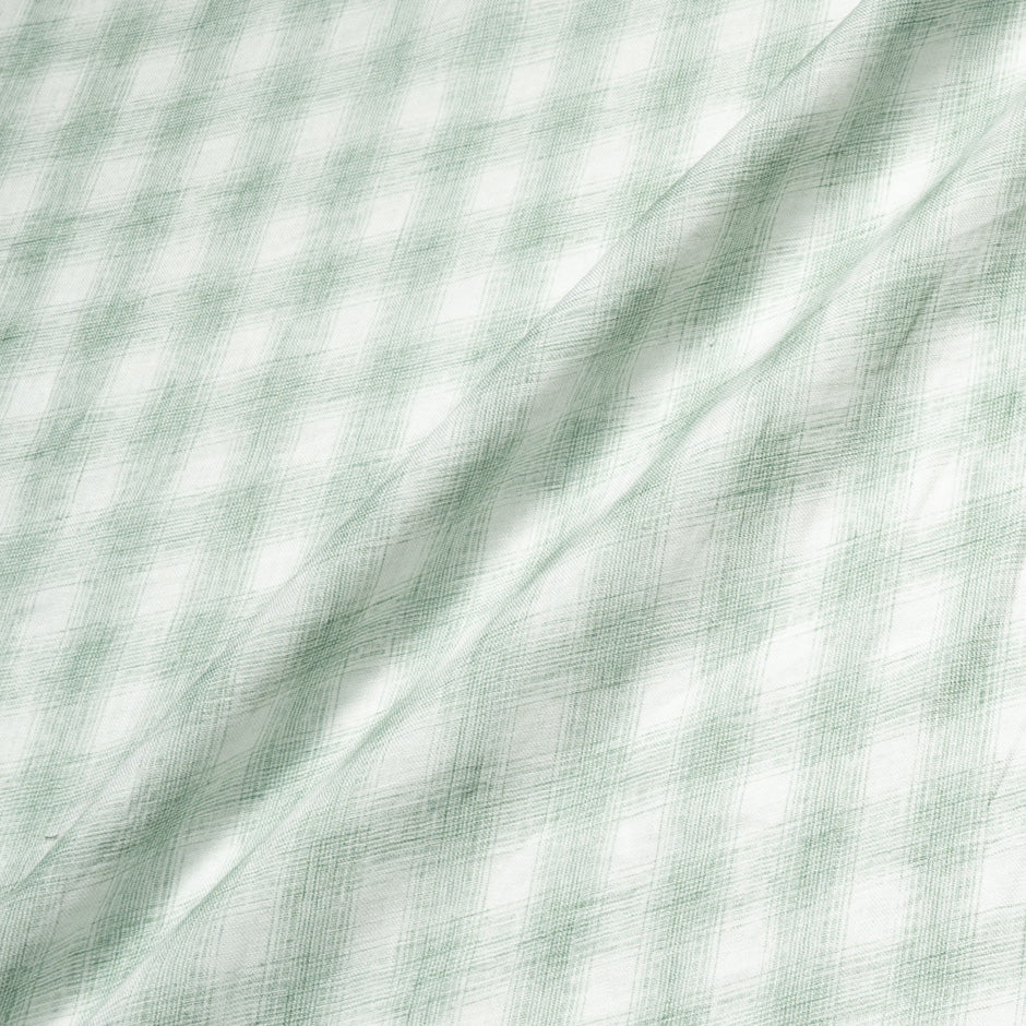 Mint Green Checkered Pure Linen Shirting