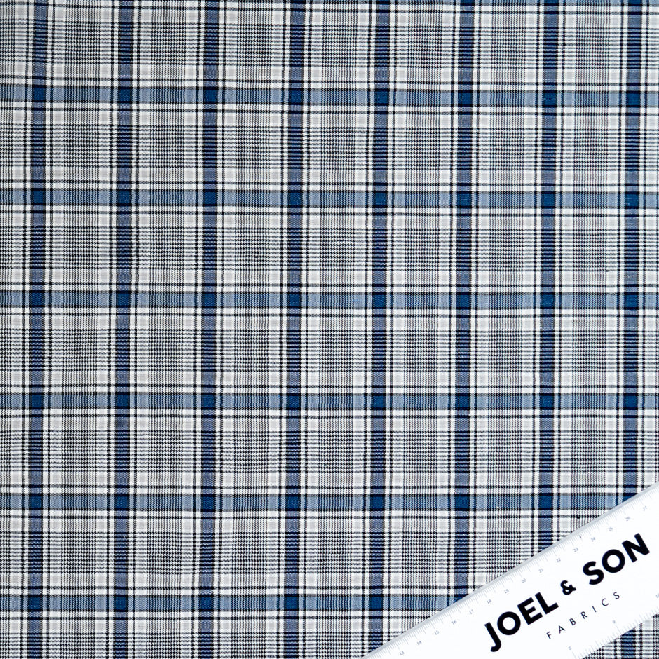 Blue Checkered Cotton, Linen & Wool Blend