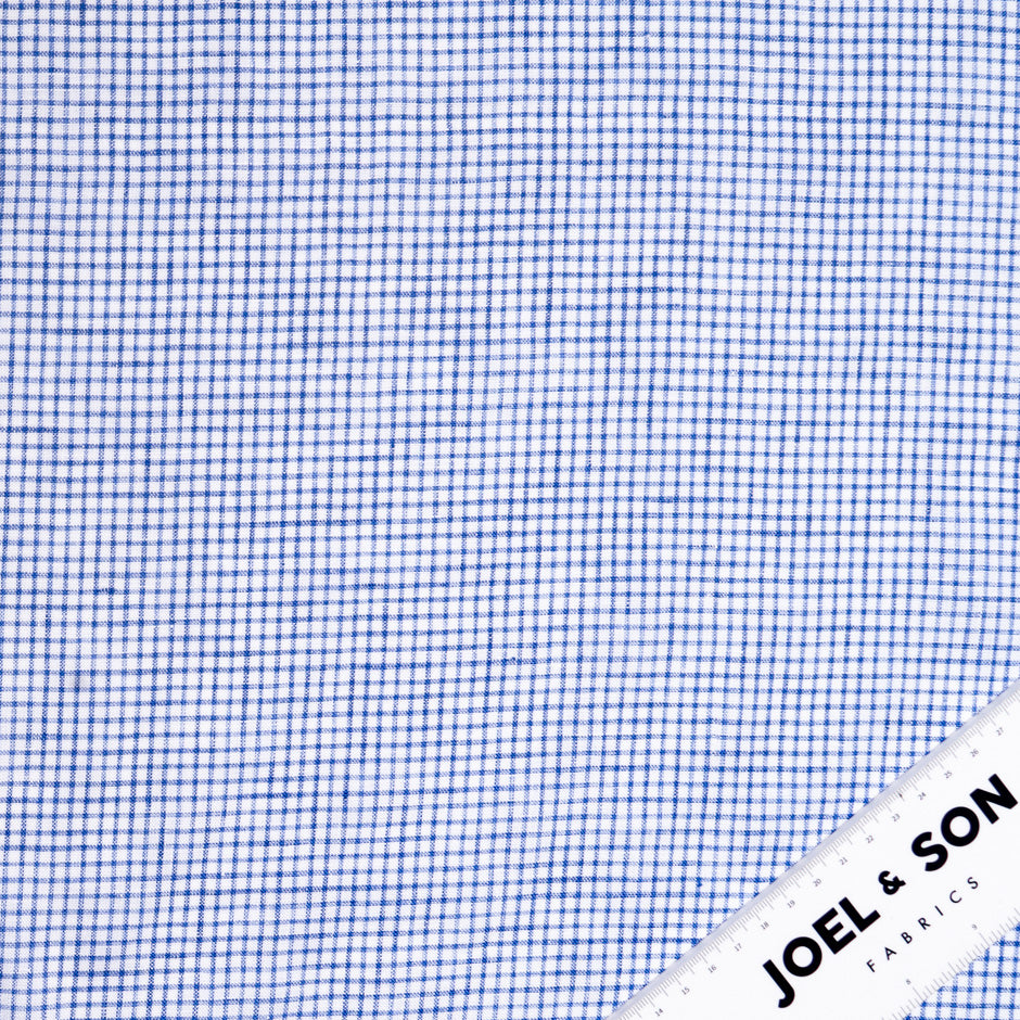 Sky Blue Gingham Check Pure Linen