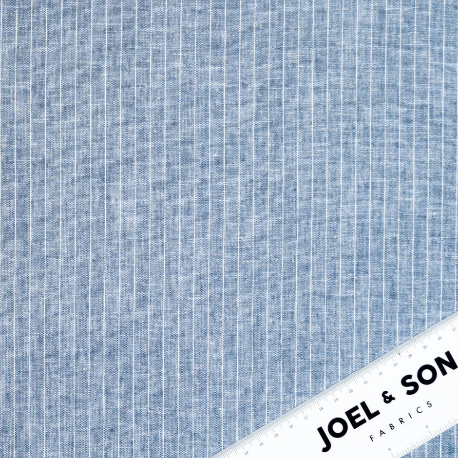 White Striped Blue Pure Linen