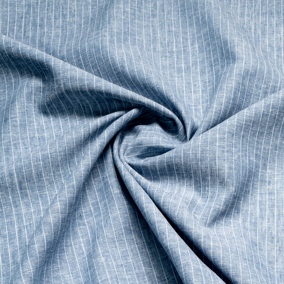 White Striped Blue Pure Linen