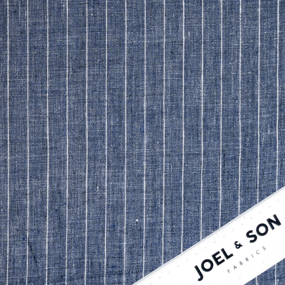 White Striped Dark Blue Pure Linen