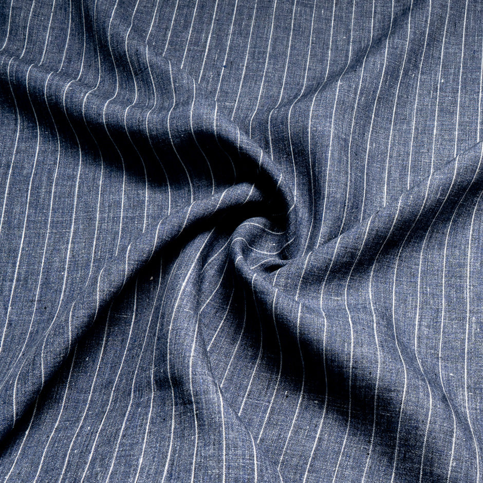 White Striped Dark Blue Pure Linen