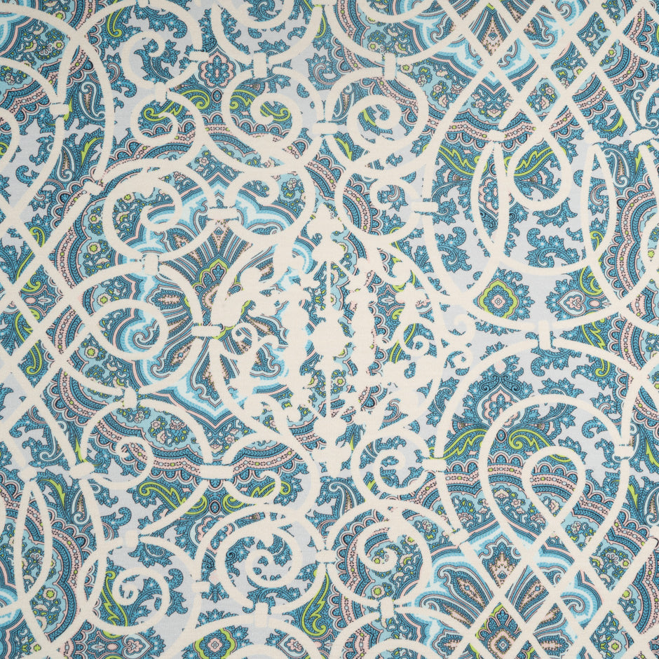 Blue & Ivory Patterned Silk Jersey