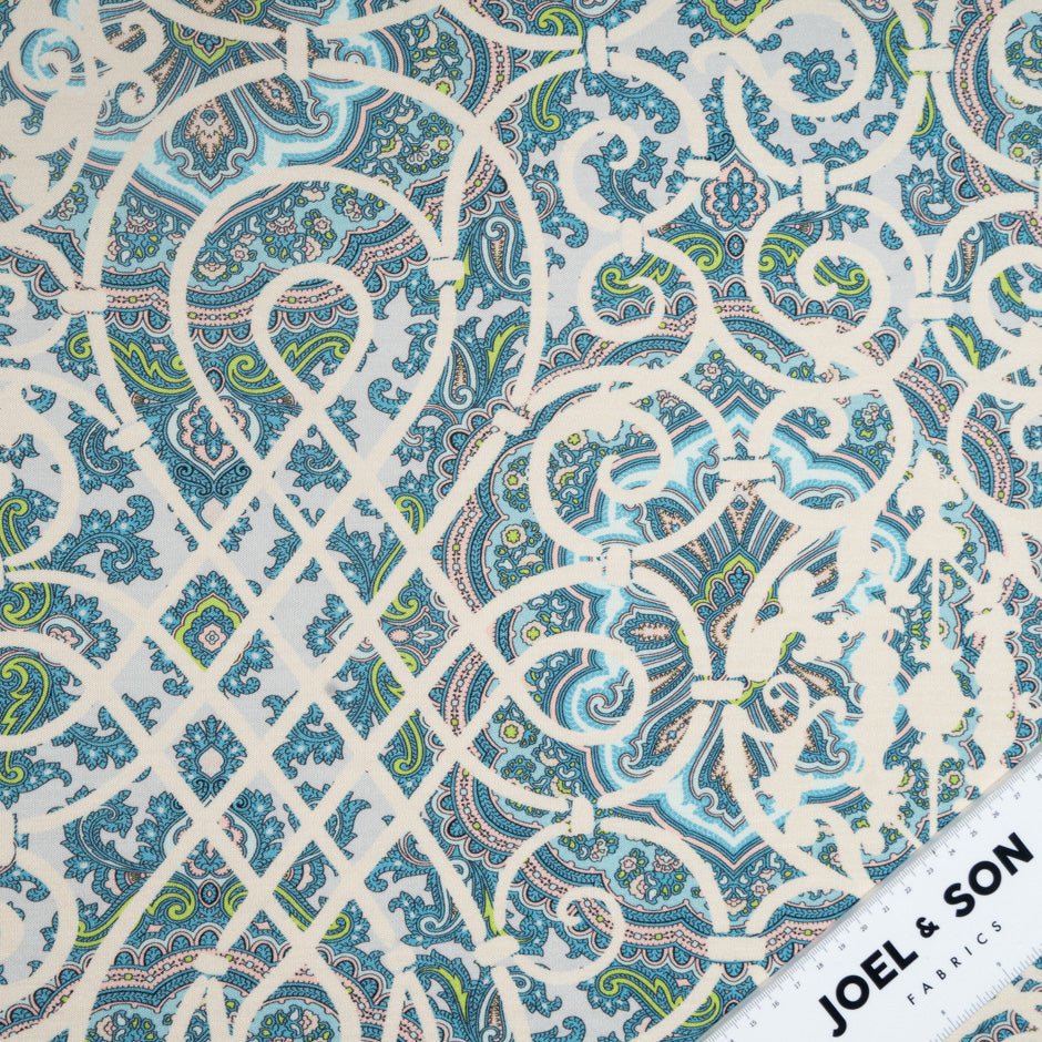 Blue & Ivory Patterned Silk Jersey