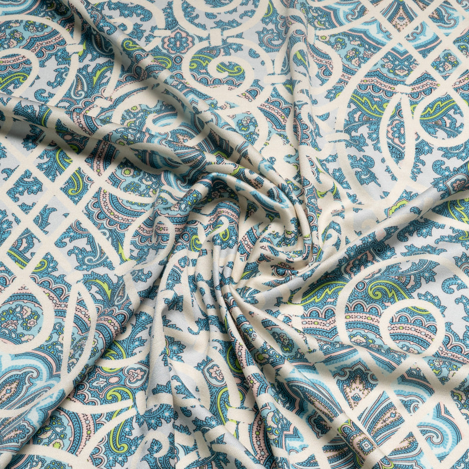 Blue & Ivory Patterned Silk Jersey