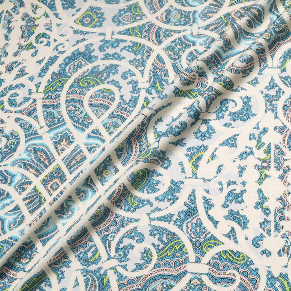 Blue & Ivory Patterned Silk Jersey