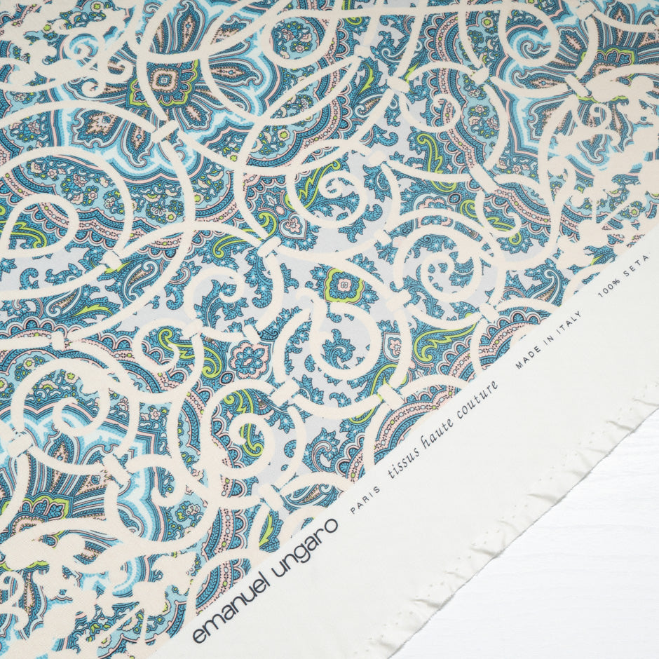 Blue & Ivory Patterned Silk Jersey