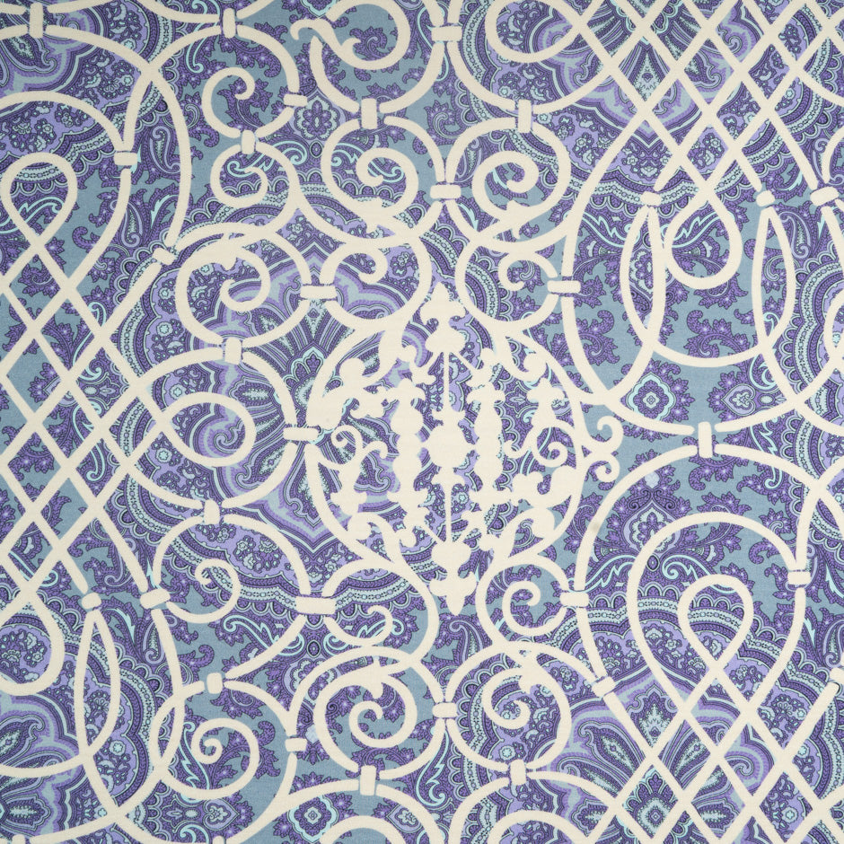 Purple & Ivory Patterned Silk Jersey