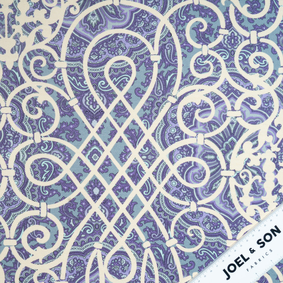 Purple & Ivory Patterned Silk Jersey