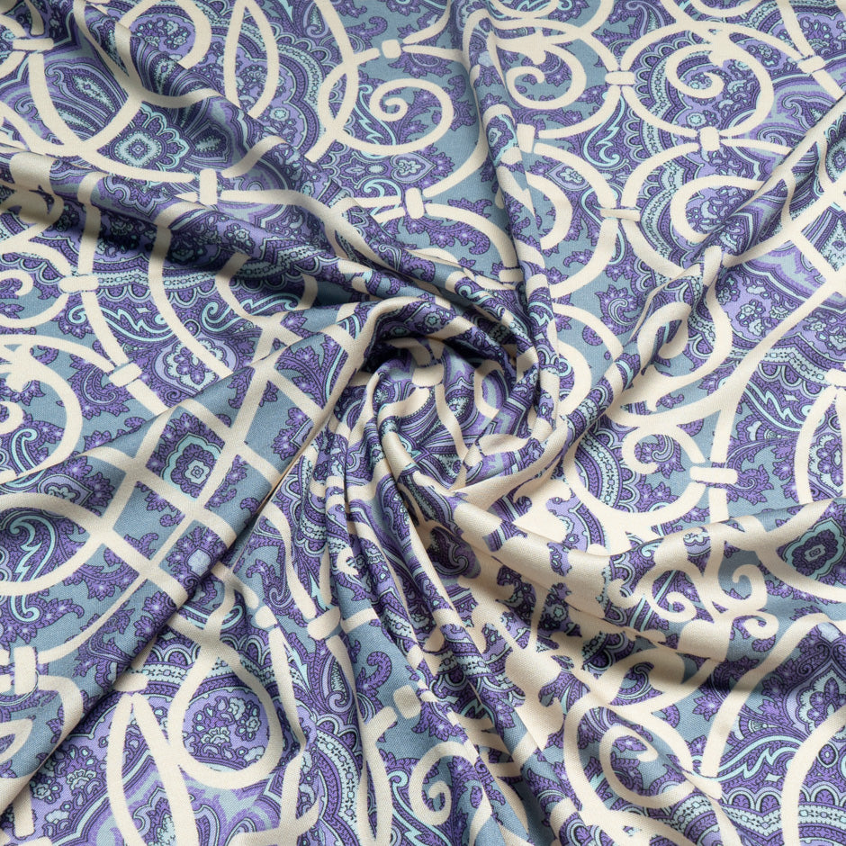 Purple & Ivory Patterned Silk Jersey