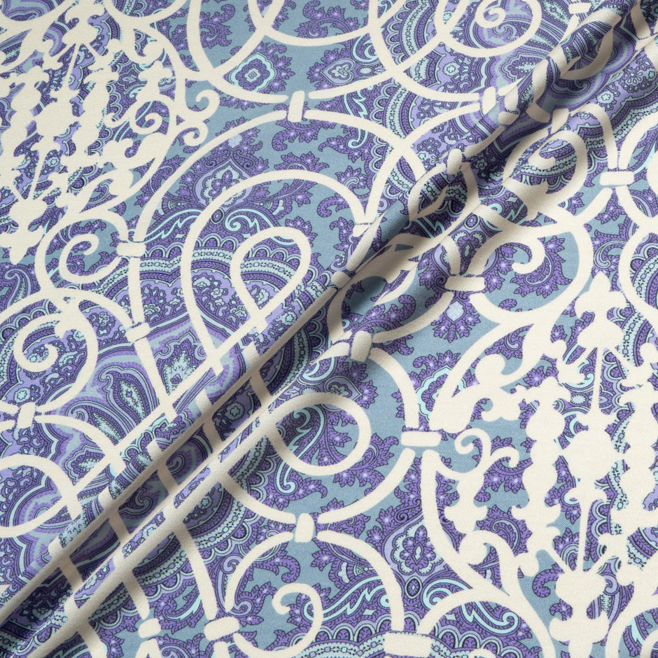 Purple & Ivory Patterned Silk Jersey