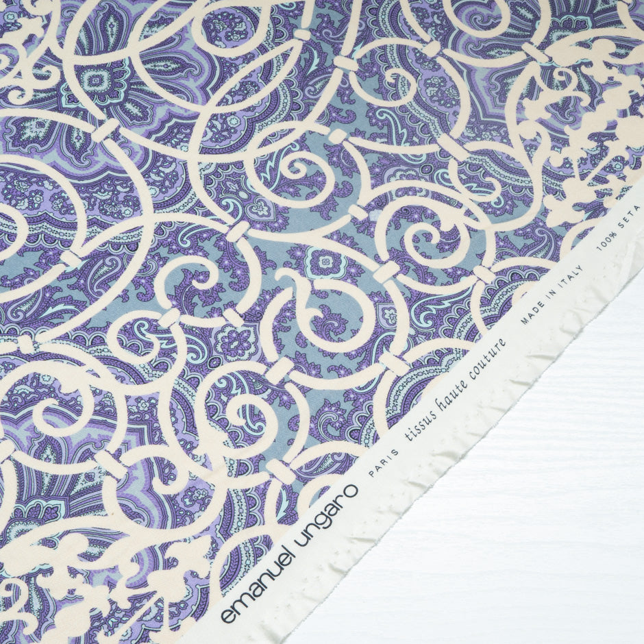 Purple & Ivory Patterned Silk Jersey