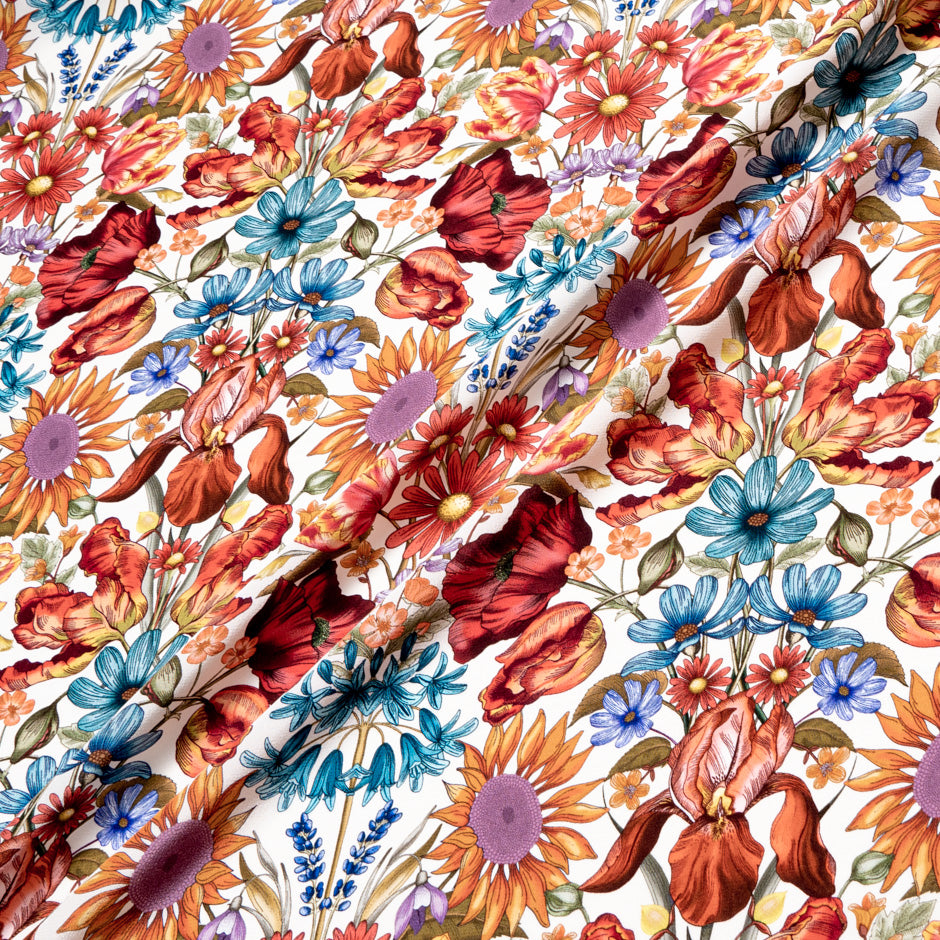 Red 'Floral Muse' Liberty Silk Crêpe de Chine