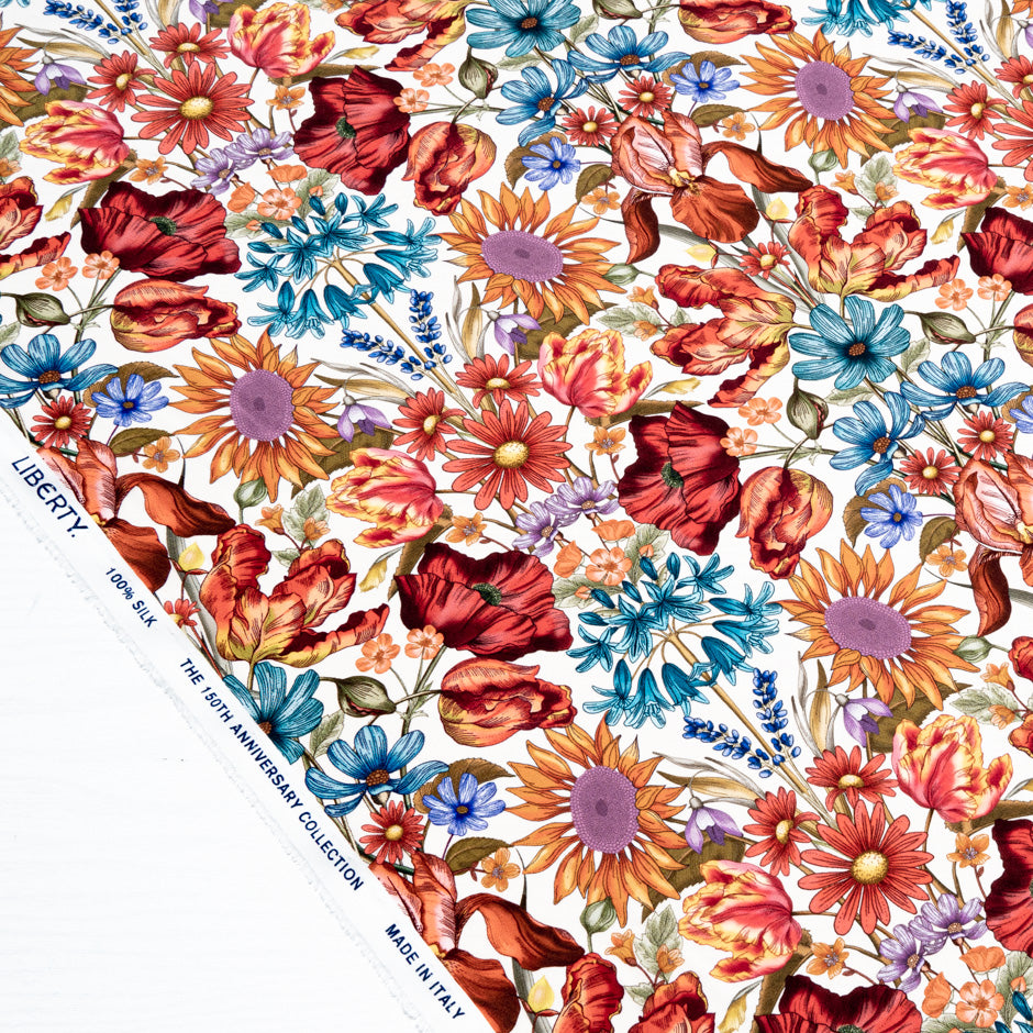 Red 'Floral Muse' Liberty Silk Crêpe de Chine