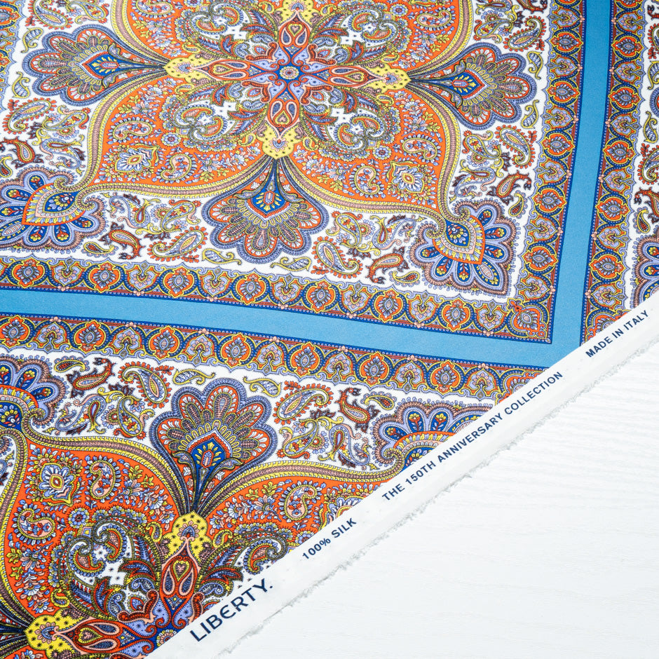 Blue 'Shawl Hall' Liberty Pure Silk Satin