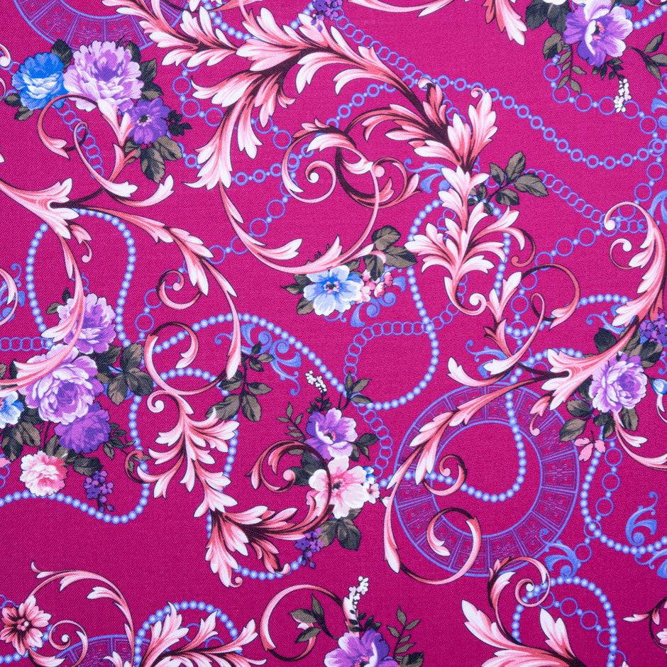 Purple Floral Pink Printed Merino Wool