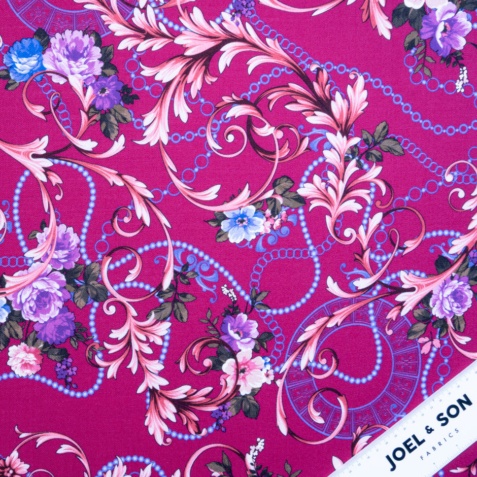 Purple Floral Pink Printed Merino Wool