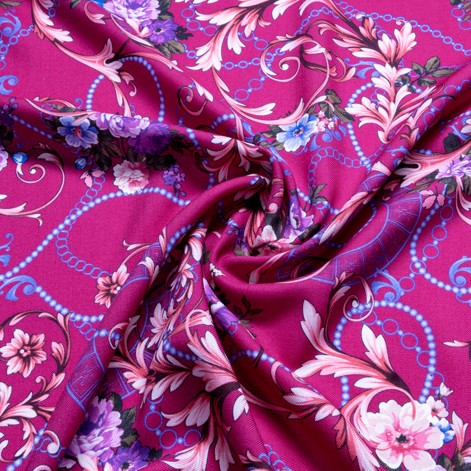 Purple Floral Pink Printed Merino Wool