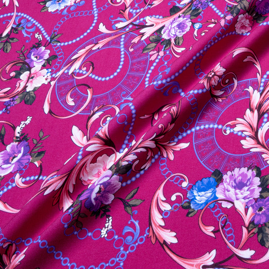 Purple Floral Pink Printed Merino Wool