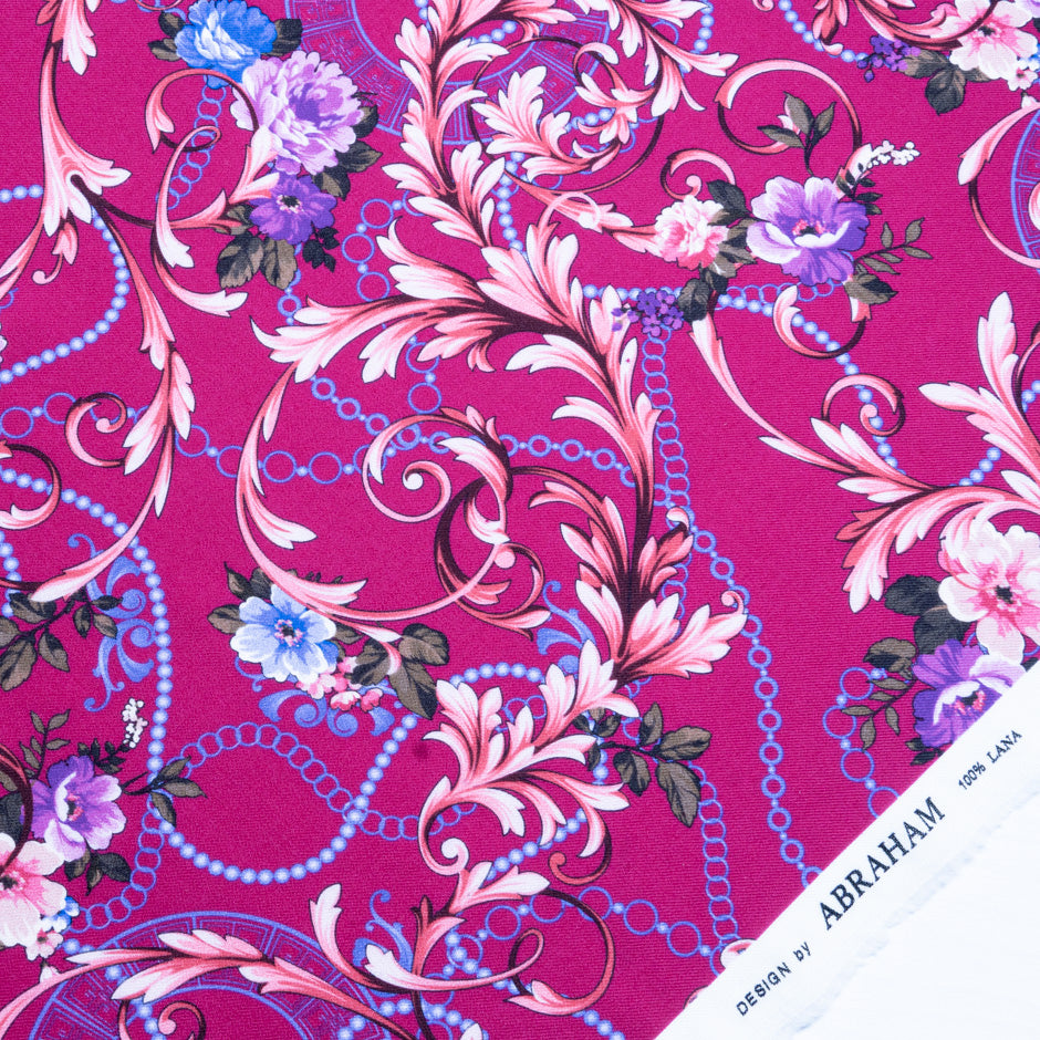 Purple Floral Pink Printed Merino Wool