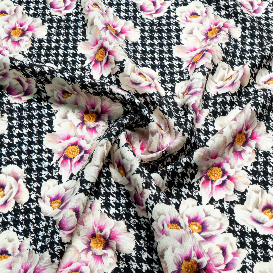 Floral Printed Dogtooth Pure Merino Wool