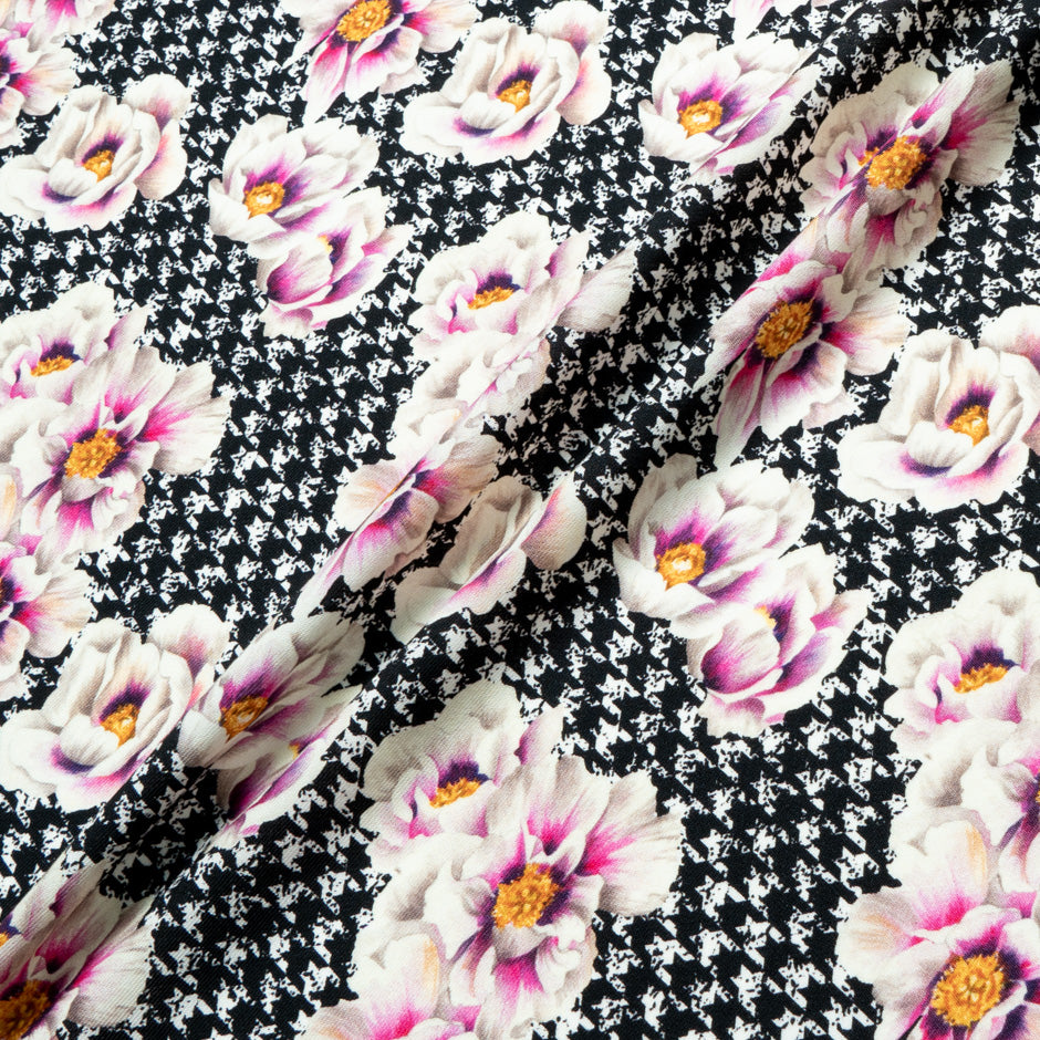 Floral Printed Dogtooth Pure Merino Wool