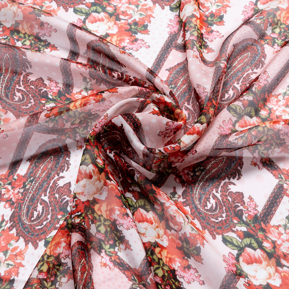 Geometric Paisley Printed Pure Silk Chiffon