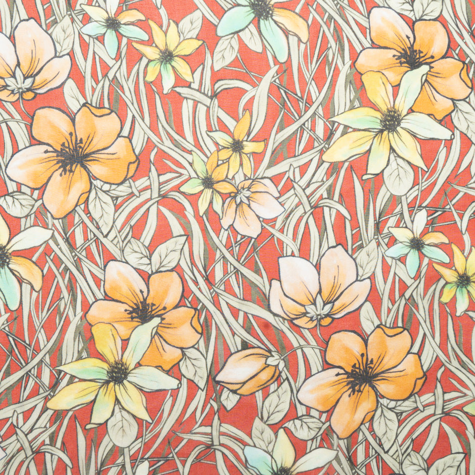 Ivory & Yellow Floral Printed Royal Blue Silk Chiffon