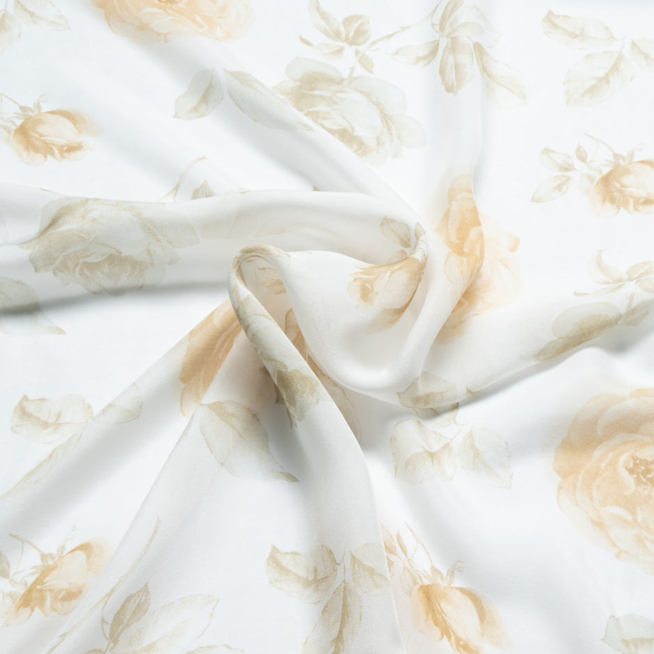 Pastel Yellow Floral Printed Silk Chiffon