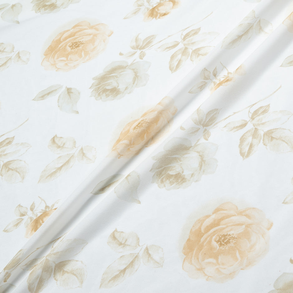 Pastel Yellow Floral Printed Silk Chiffon