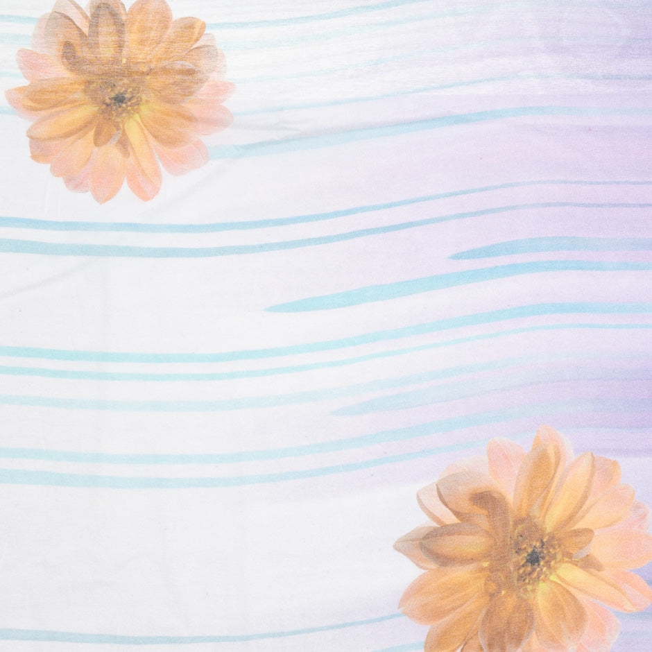 Orange Floral Printed Purple Silk Chiffon