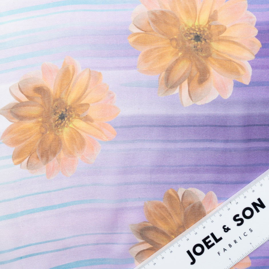 Orange Floral Printed Purple Silk Chiffon