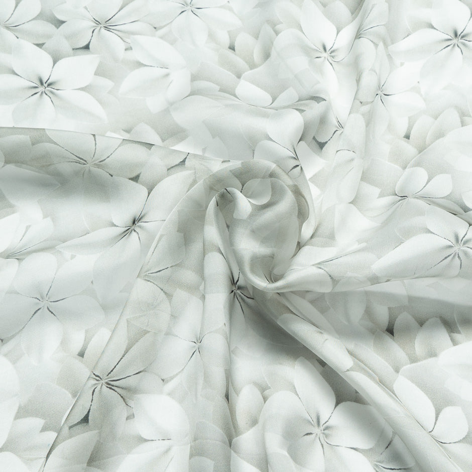 Pale Grey Floral Printed Silk Chiffon