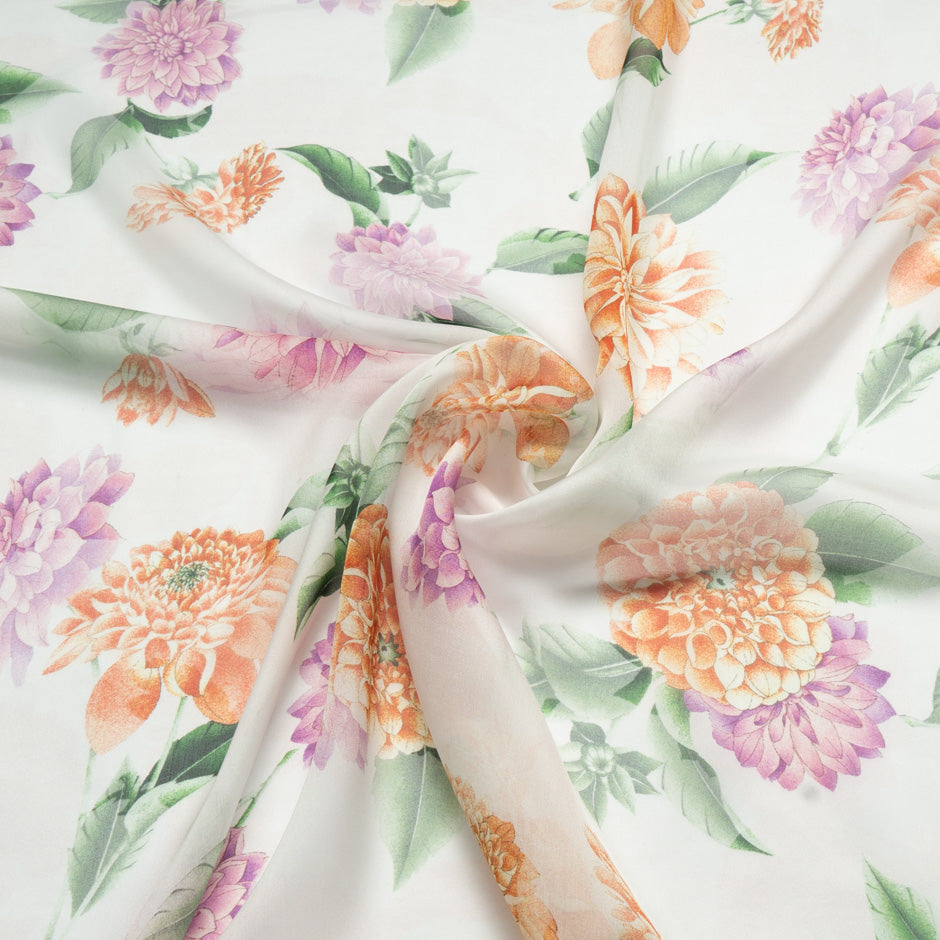 Multi Floral Printed Ivory Pure Silk Chiffon