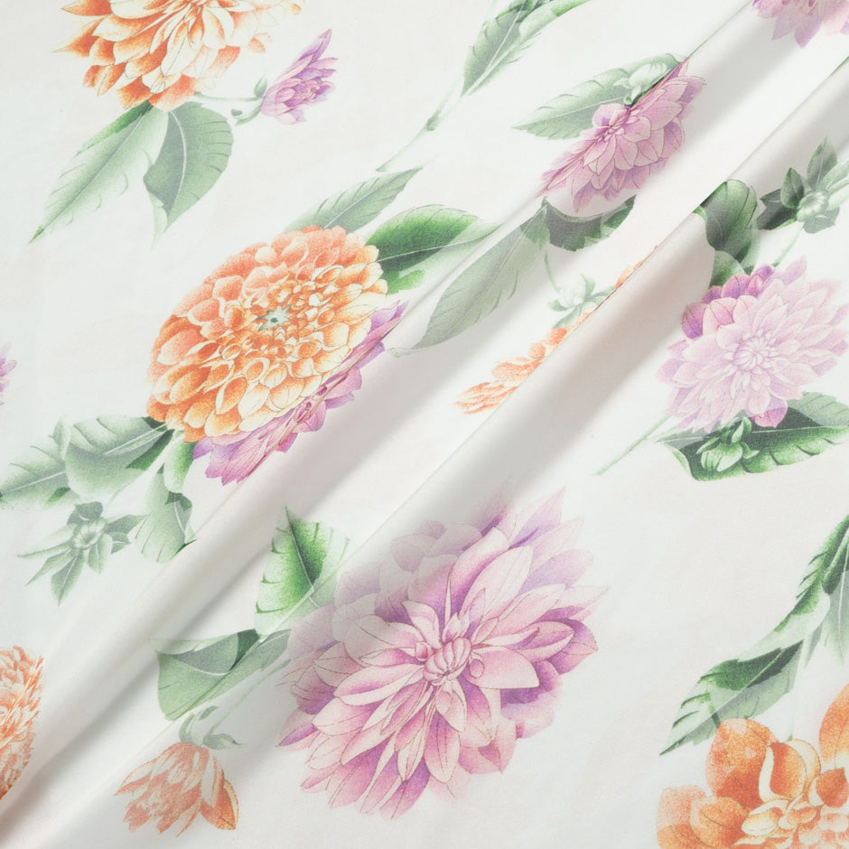 Multi Floral Printed Ivory Pure Silk Chiffon