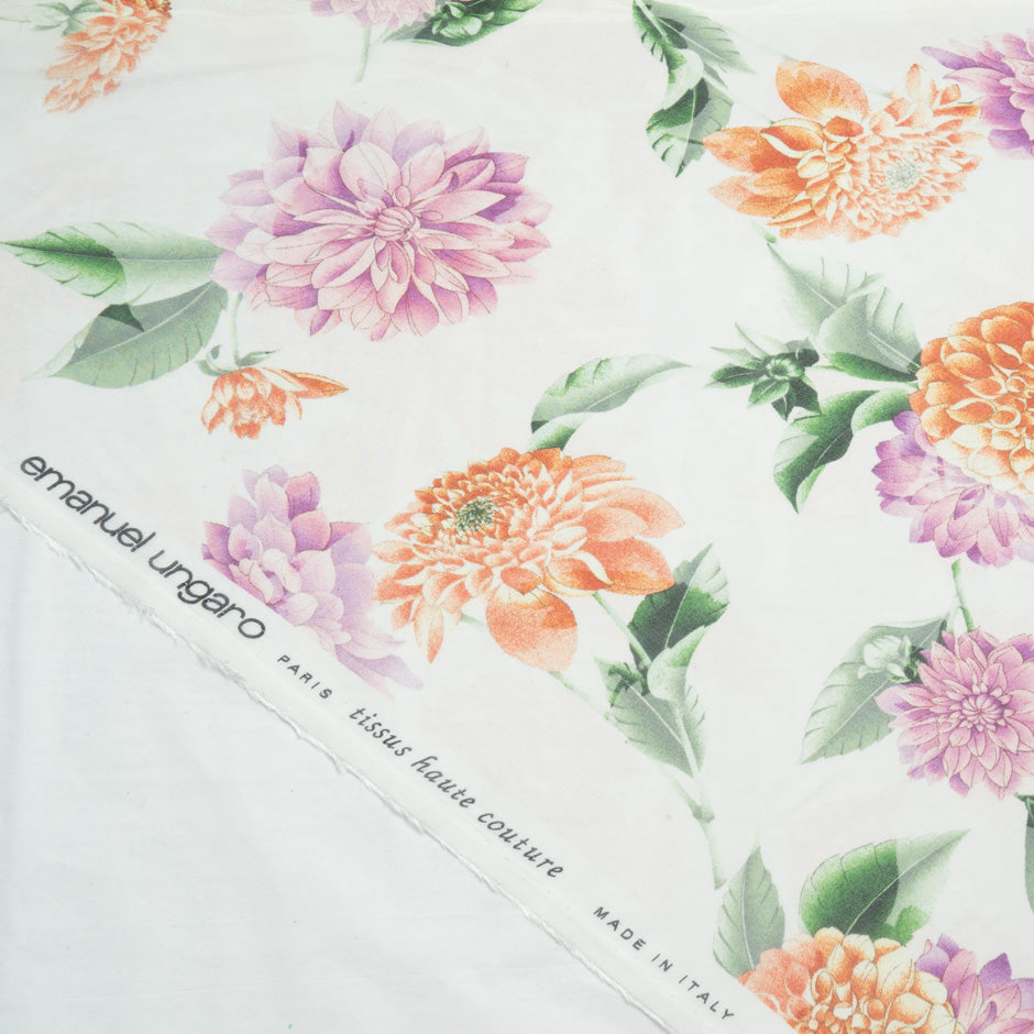 Multi Floral Printed Ivory Pure Silk Chiffon