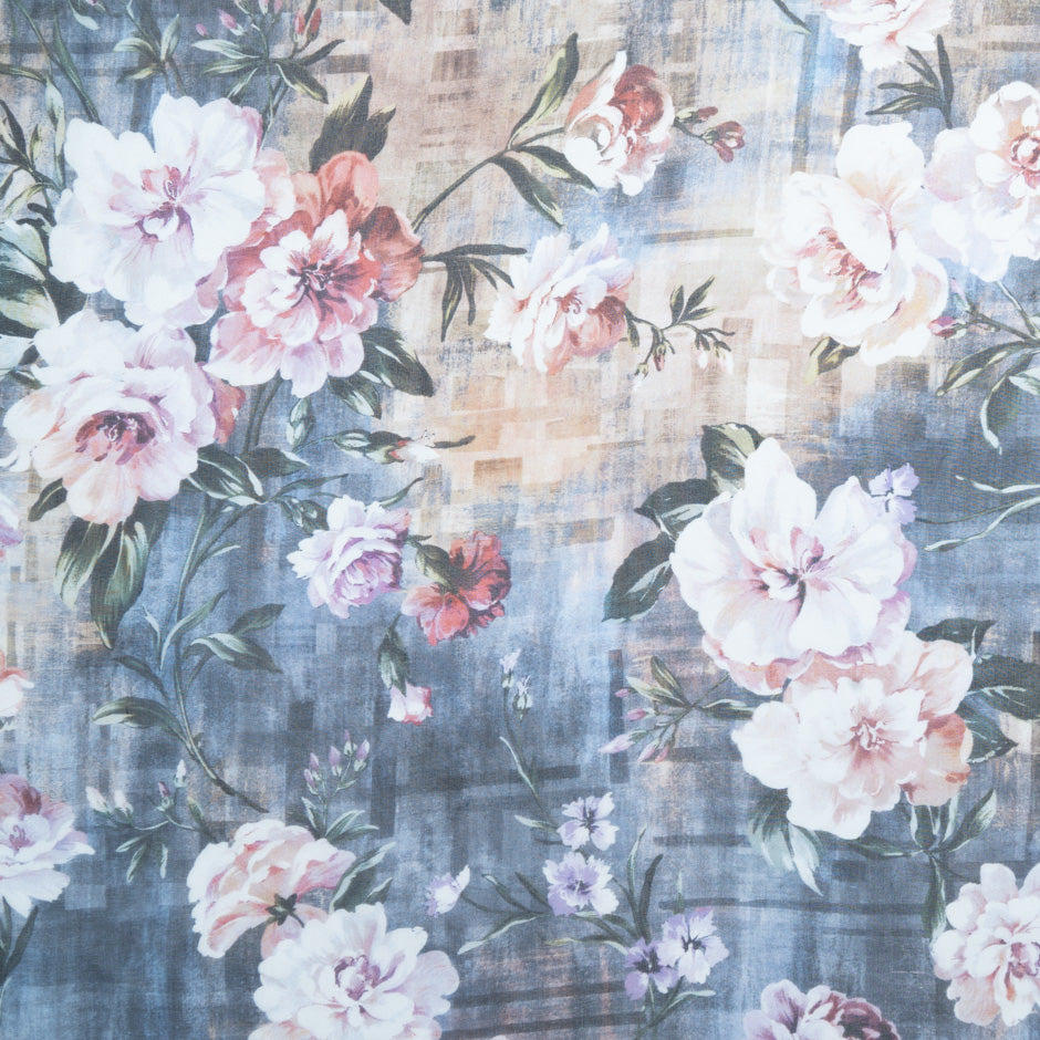 Antique Rose Blue Printed Pure Silk Chiffon