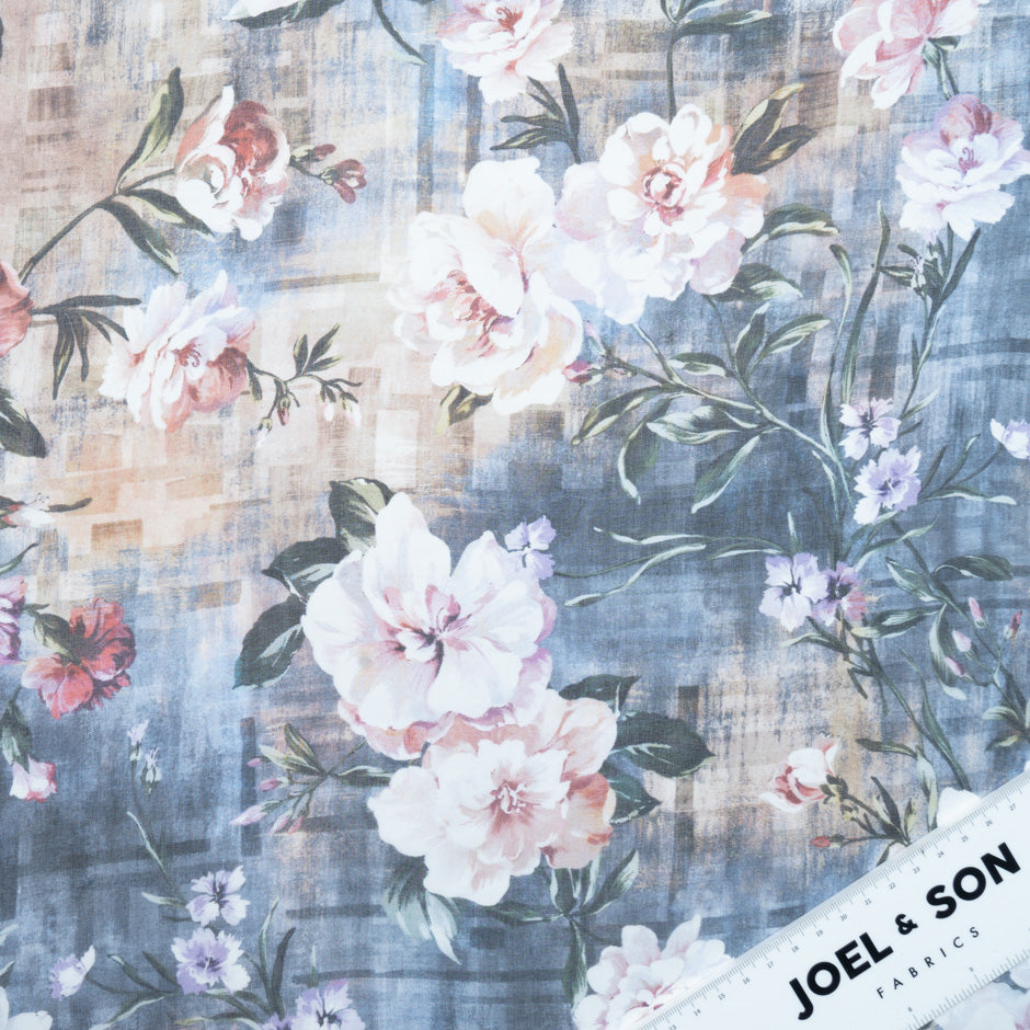 Antique Rose Blue Printed Pure Silk Chiffon