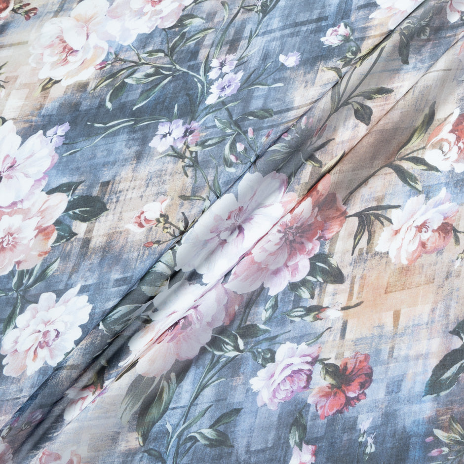 Antique Rose Blue Printed Pure Silk Chiffon