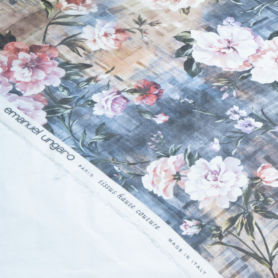 Antique Rose Blue Printed Pure Silk Chiffon