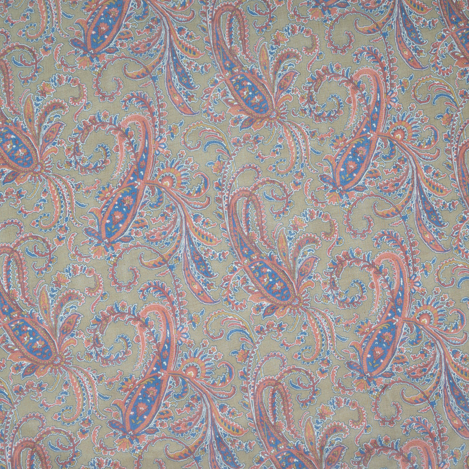 Brown Paisley Printed Pure Silk Chiffon