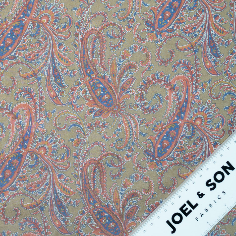 Brown Paisley Printed Pure Silk Chiffon