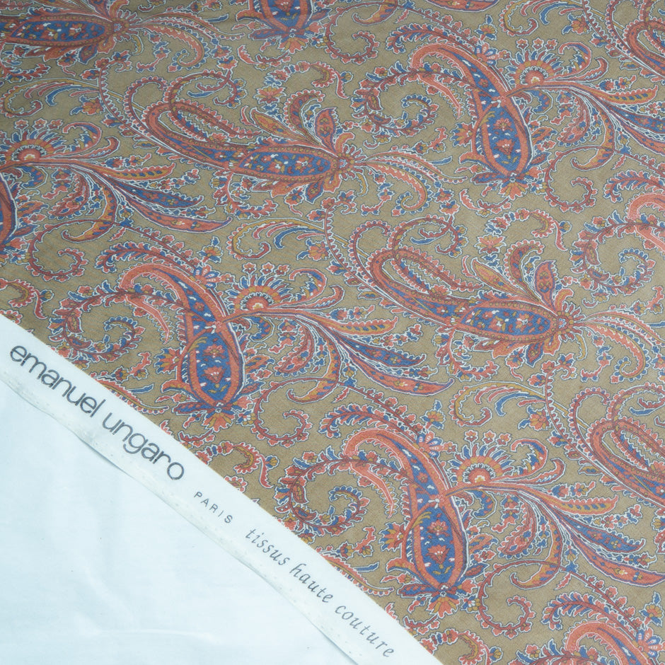 Brown Paisley Printed Pure Silk Chiffon