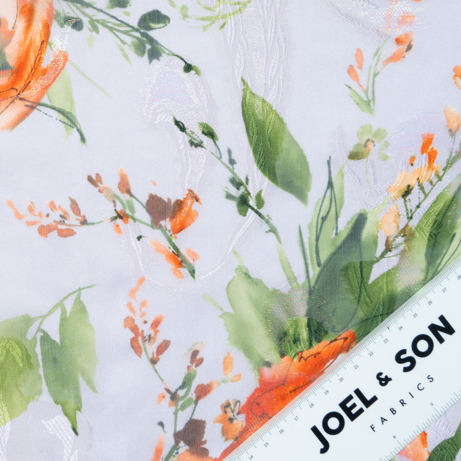 Orange Poppy Printed Lilac Silk Metallic Jacquard